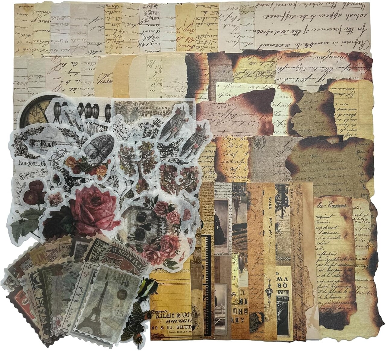 Vintage Aesthetic Scrapbook Stickers Supplies Kit (Dark2) 7.83 x 6.97 x 0.43 inches